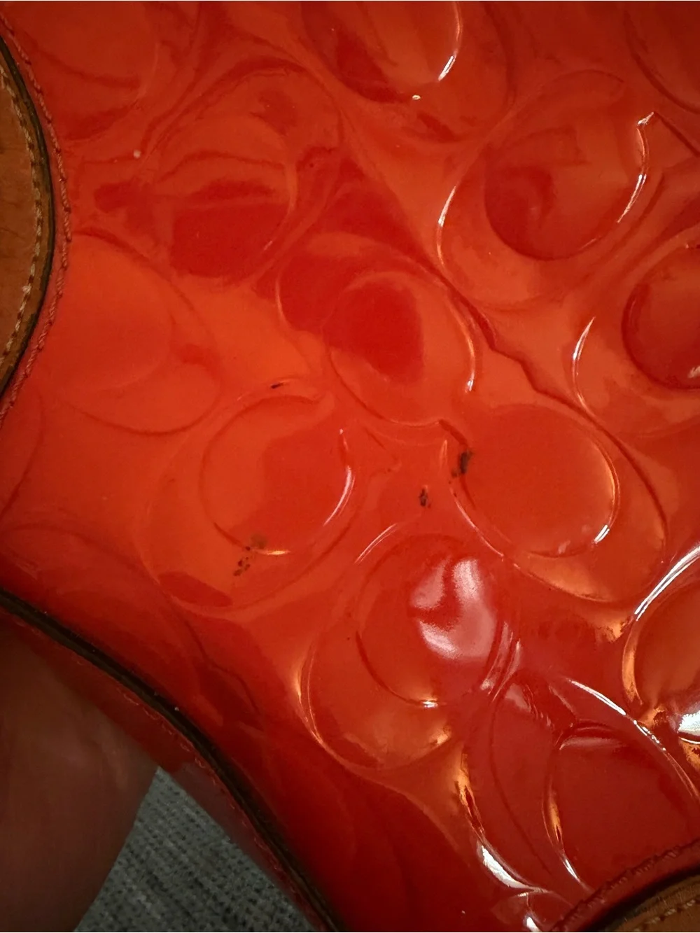Coach Red Patent Leather Tote with Brown Trim